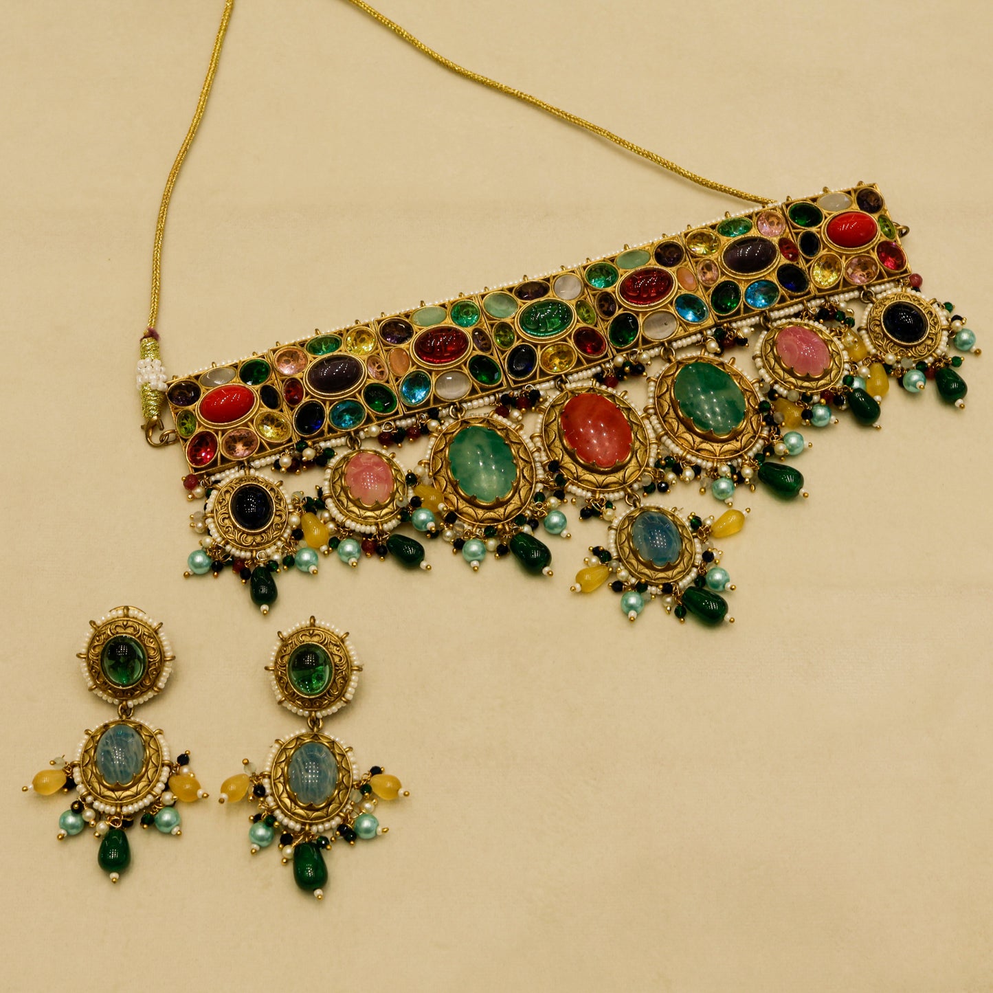 Aanura Multi-Colour Stone Choker Necklace Set