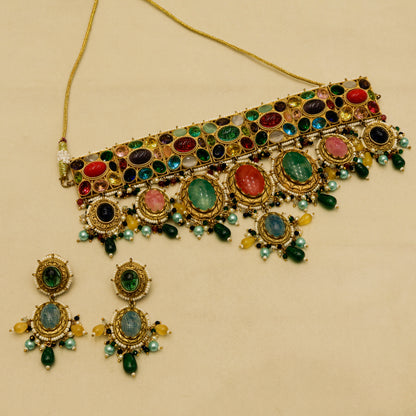 Aanura Multi-Colour Stone Choker Necklace Set