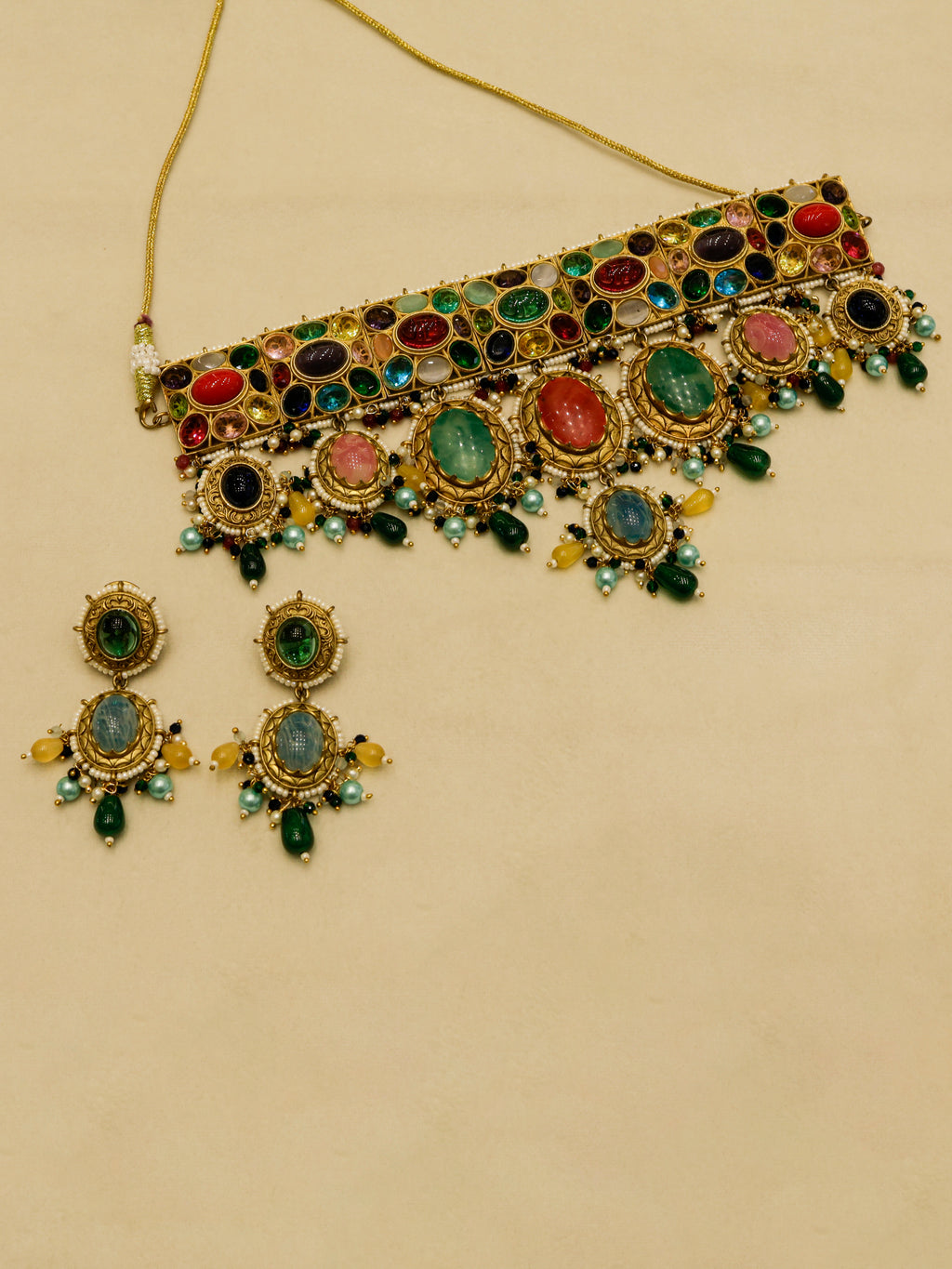 Aanura Multi-Colour Stone Choker Necklace Set