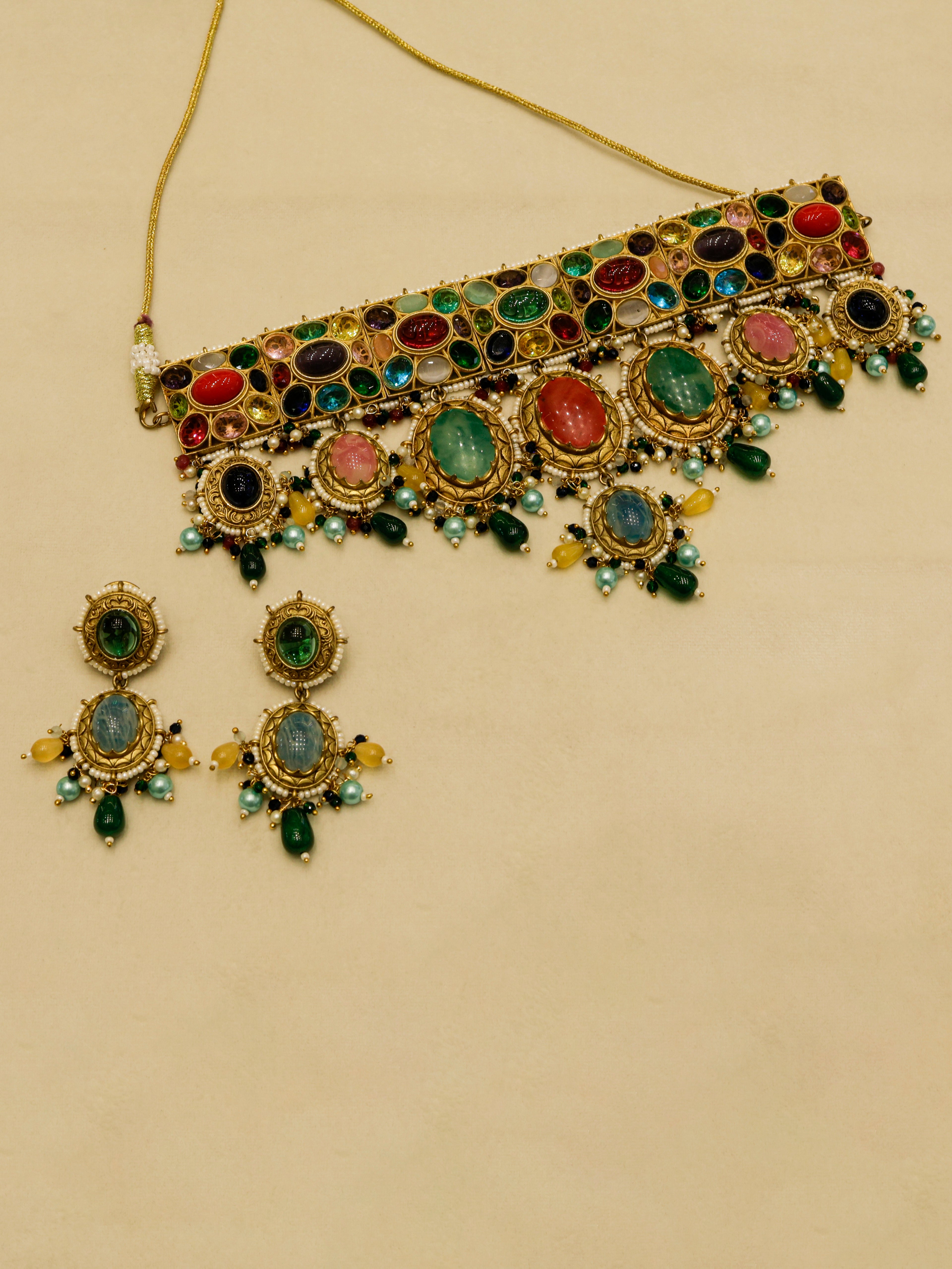 Aanura Multi-Colour Stone Choker Necklace Set
