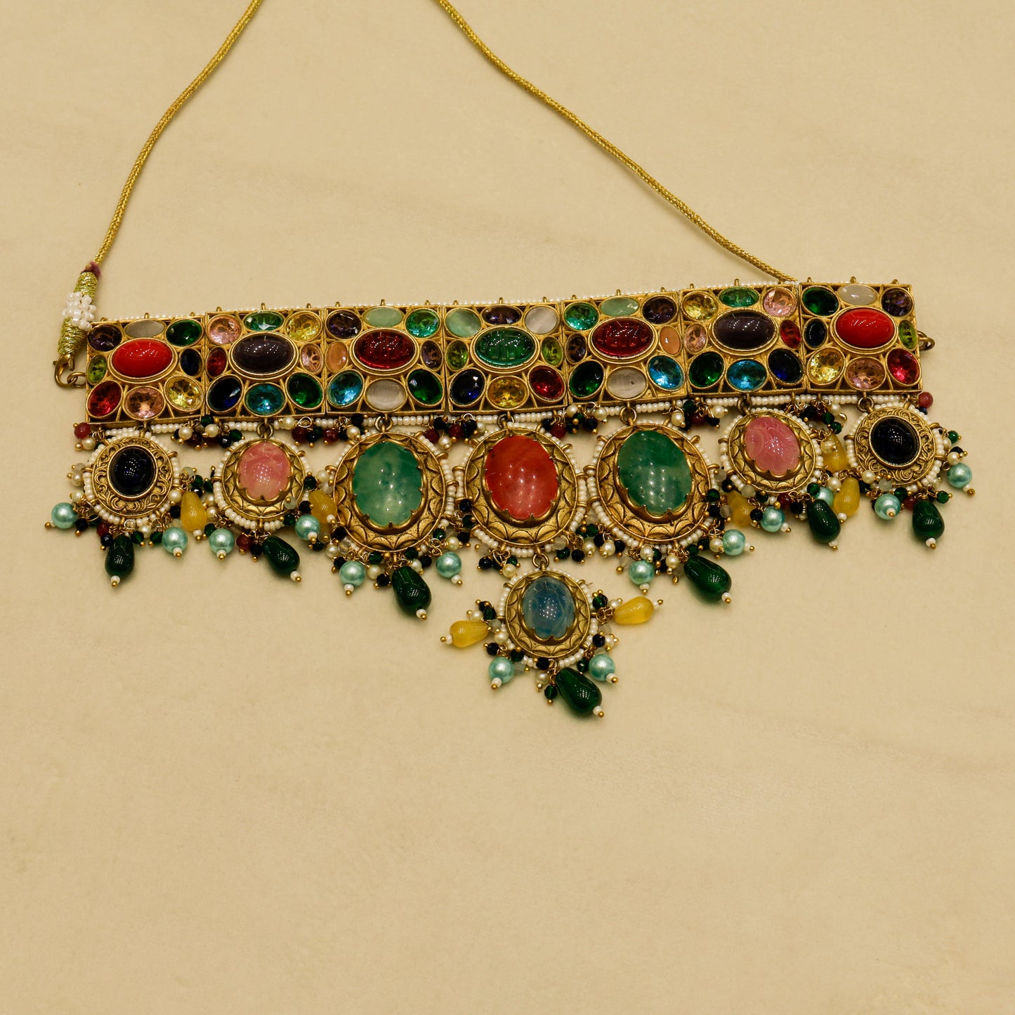 Aanura Multi-Colour Stone Choker Necklace Set