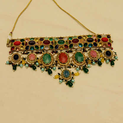 Aanura Multi-Colour Stone Choker Necklace Set