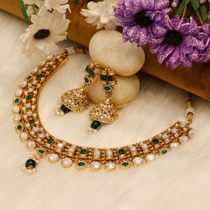 Classic Kundan Pearl Drop Necklace with Matching Earrings