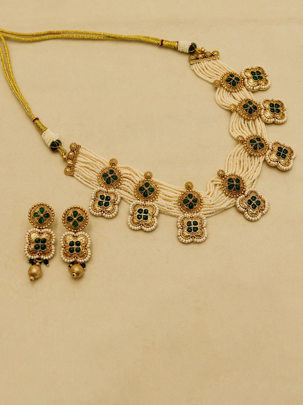 Aanura White Beaded Kundan Choker Necklace with Motifs