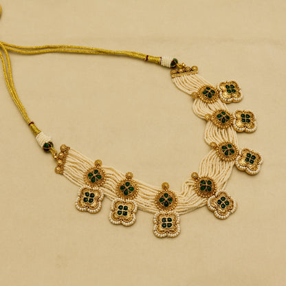 Aanura White Beaded Kundan Choker Necklace with Motifs