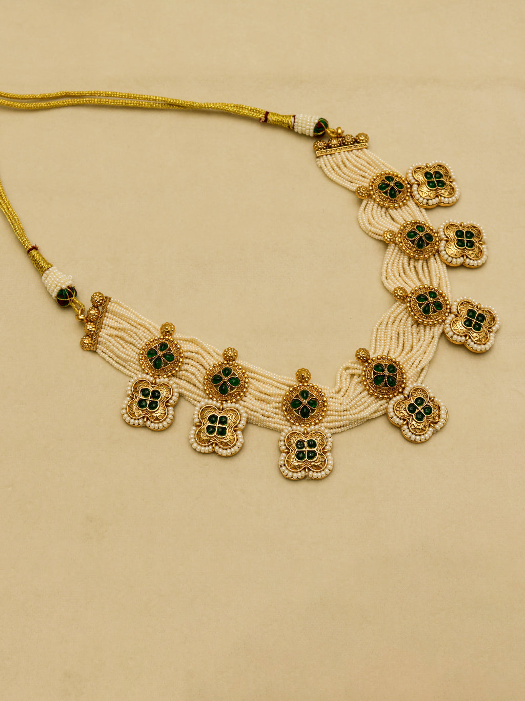 Aanura White Beaded Kundan Choker Necklace with Motifs