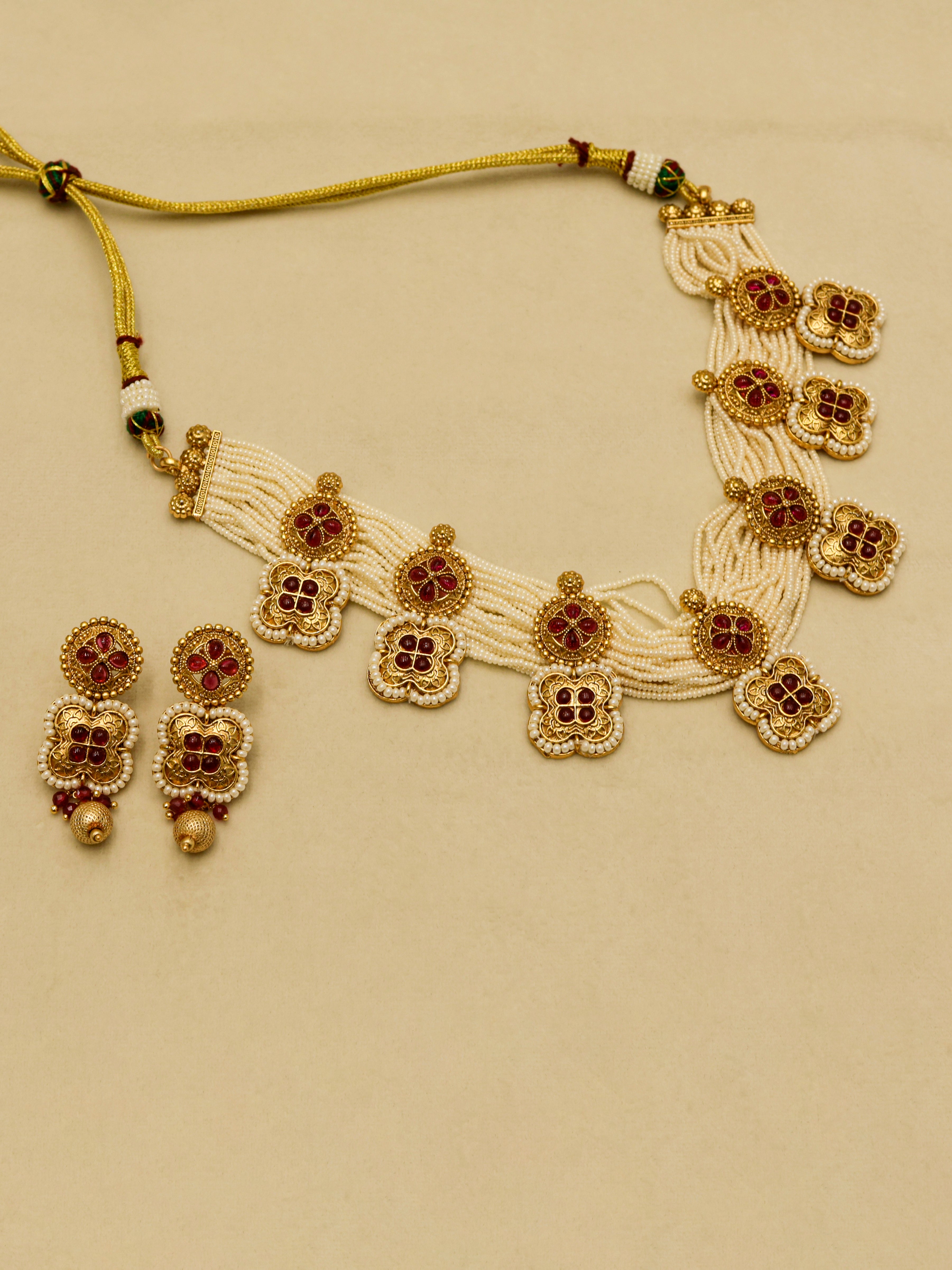Aanura White Beaded Kundan Choker Necklace with Motifs