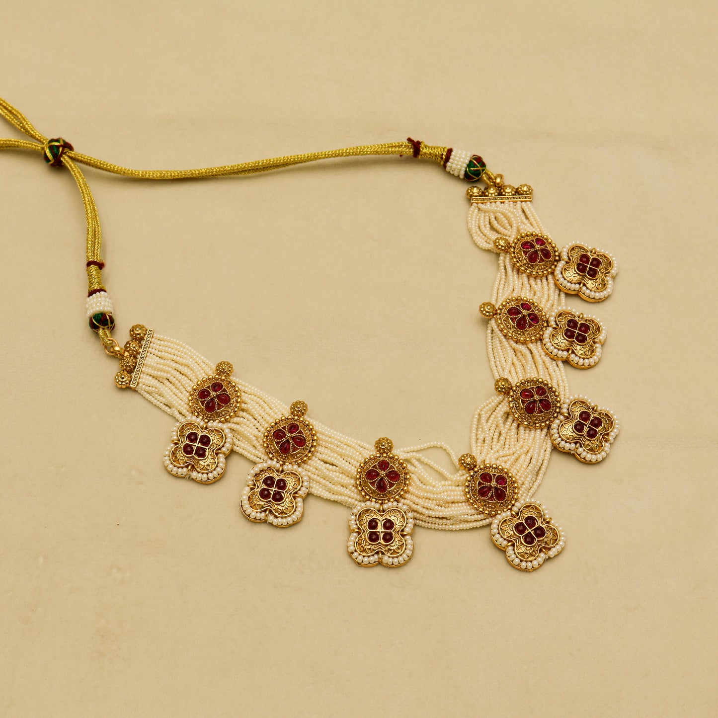 Aanura White Beaded Kundan Choker Necklace with Motifs