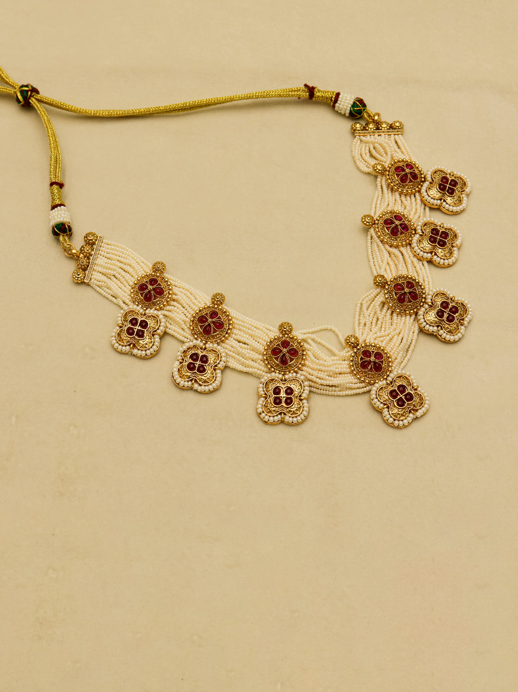 Aanura White Beaded Kundan Choker Necklace with Motifs