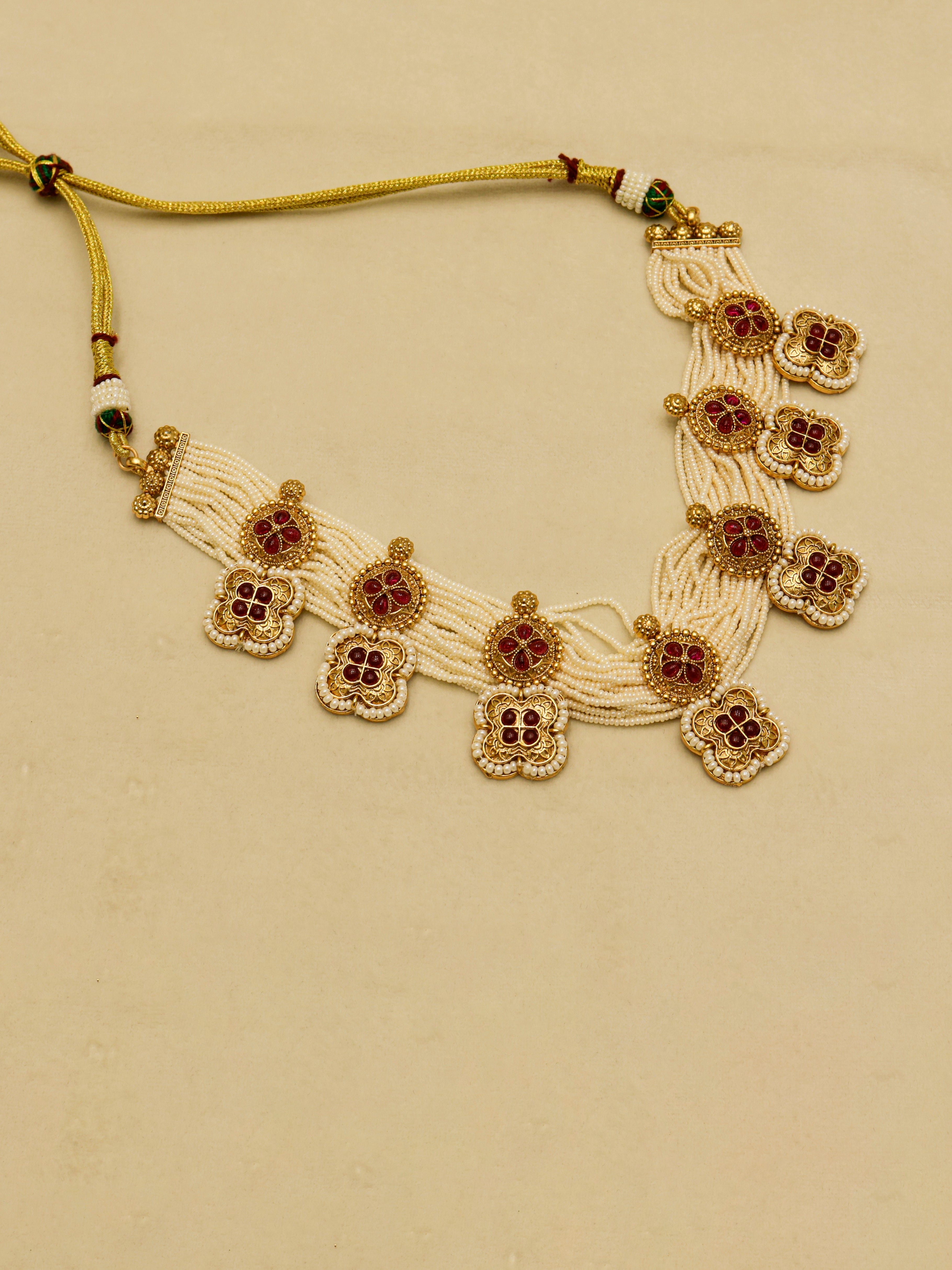 Aanura White Beaded Kundan Choker Necklace with Motifs