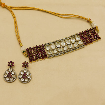 Aanura Emerald Green Kundan Choker Necklace Set