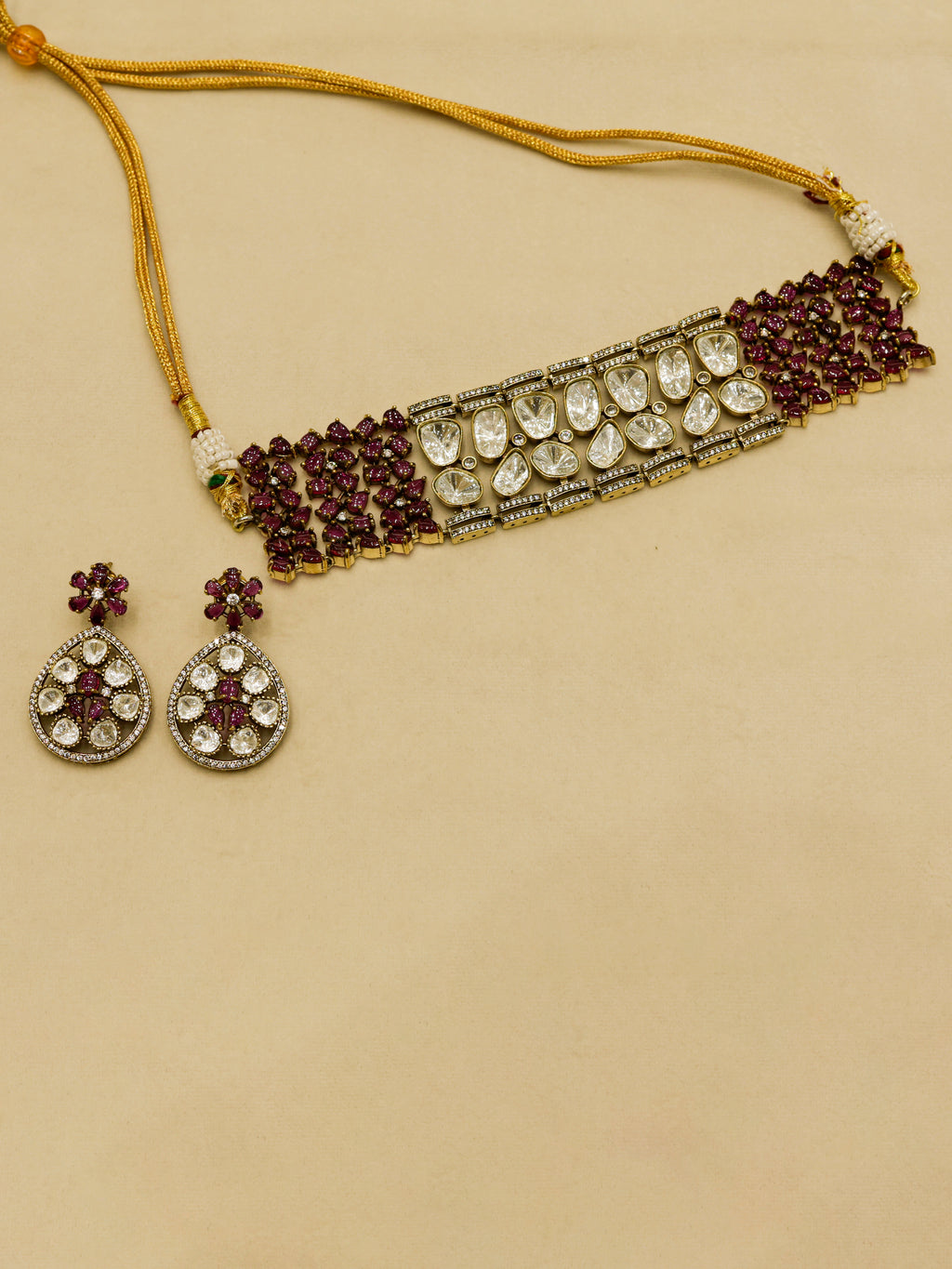 Aanura Emerald Green Kundan Choker Necklace Set