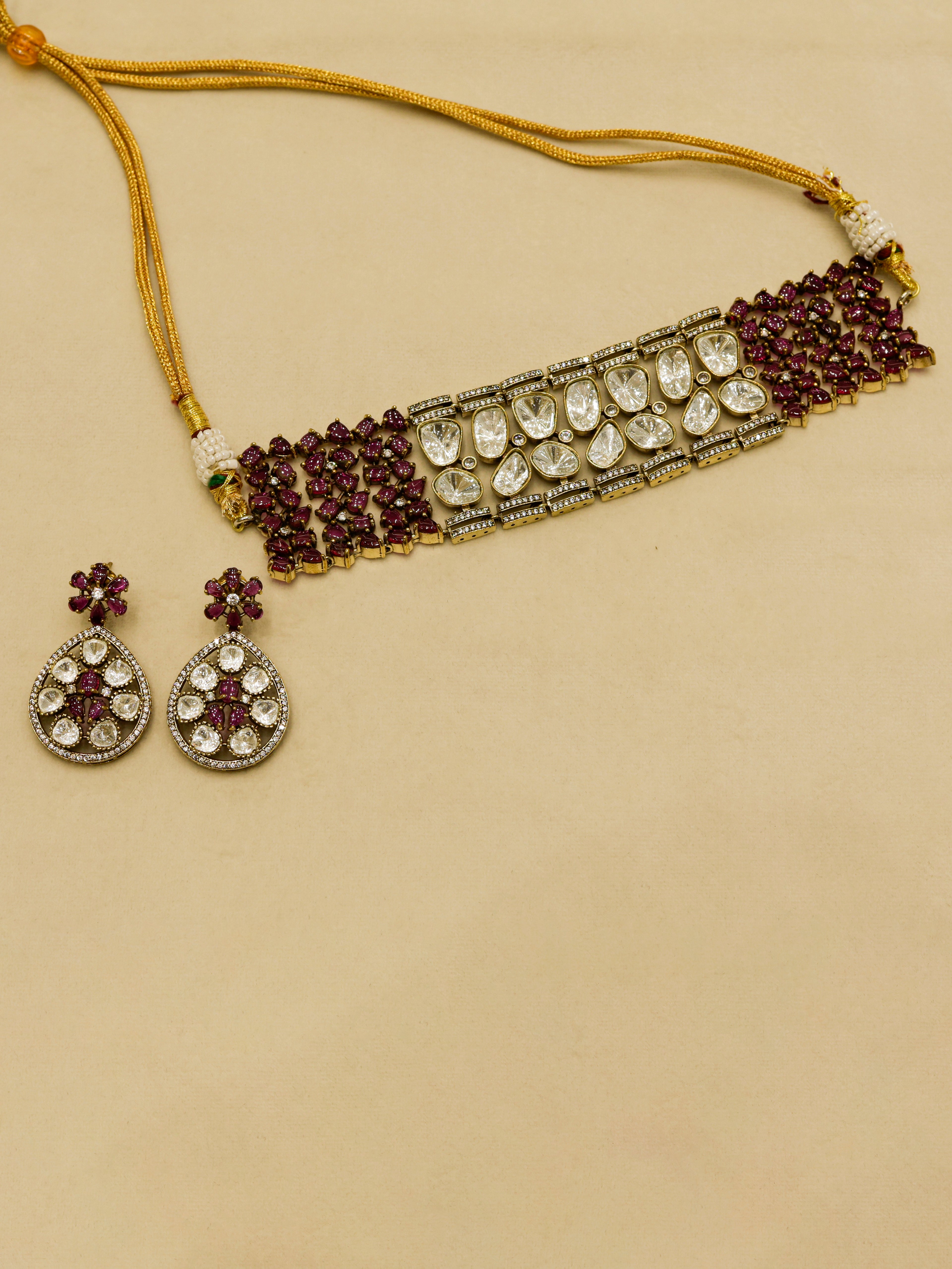 Aanura Emerald Green Kundan Choker Necklace Set