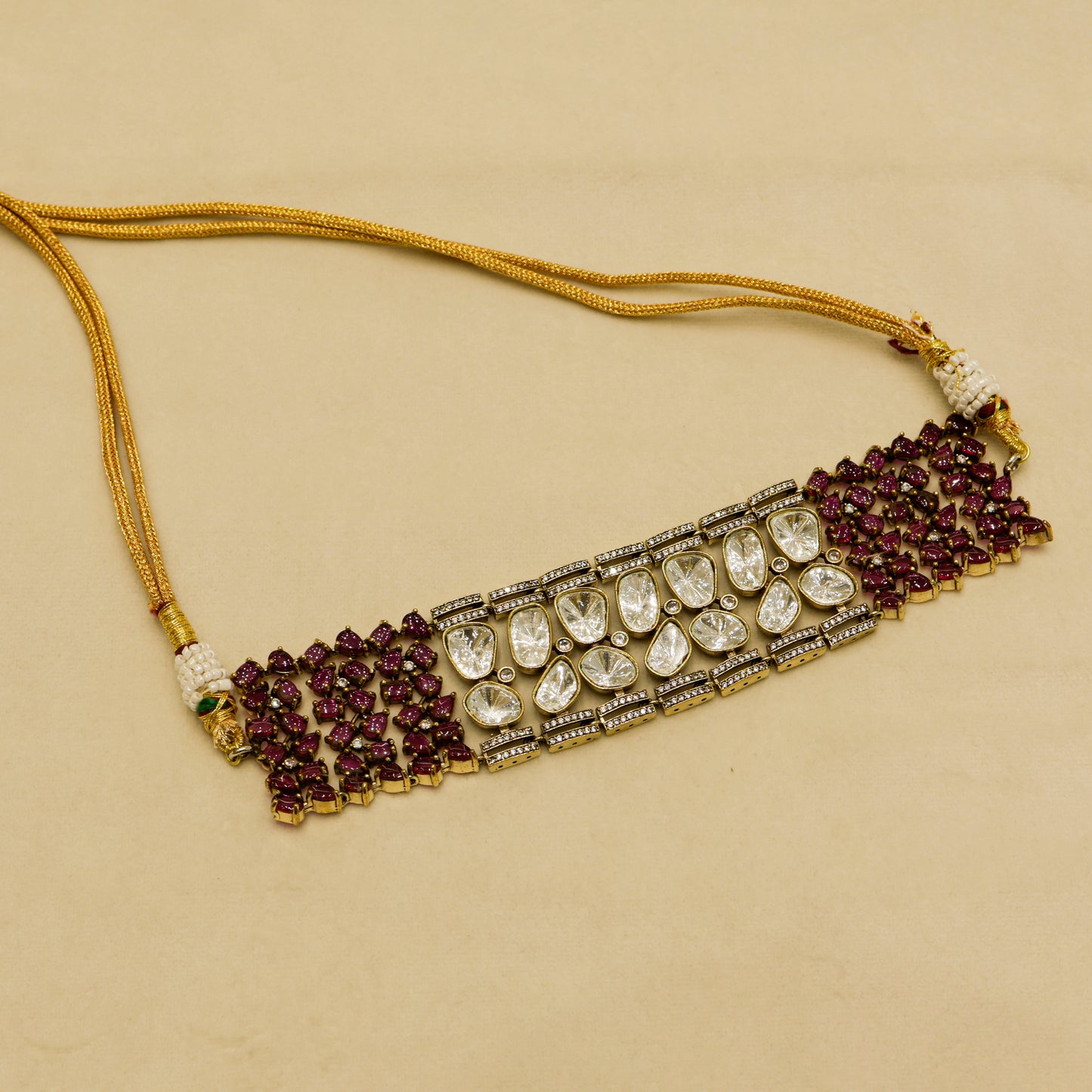 Aanura Emerald Green Kundan Choker Necklace Set