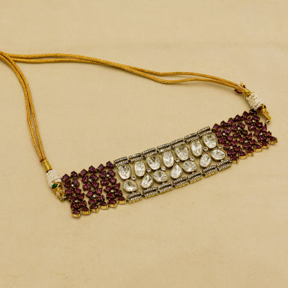 Aanura Emerald Green Kundan Choker Necklace Set