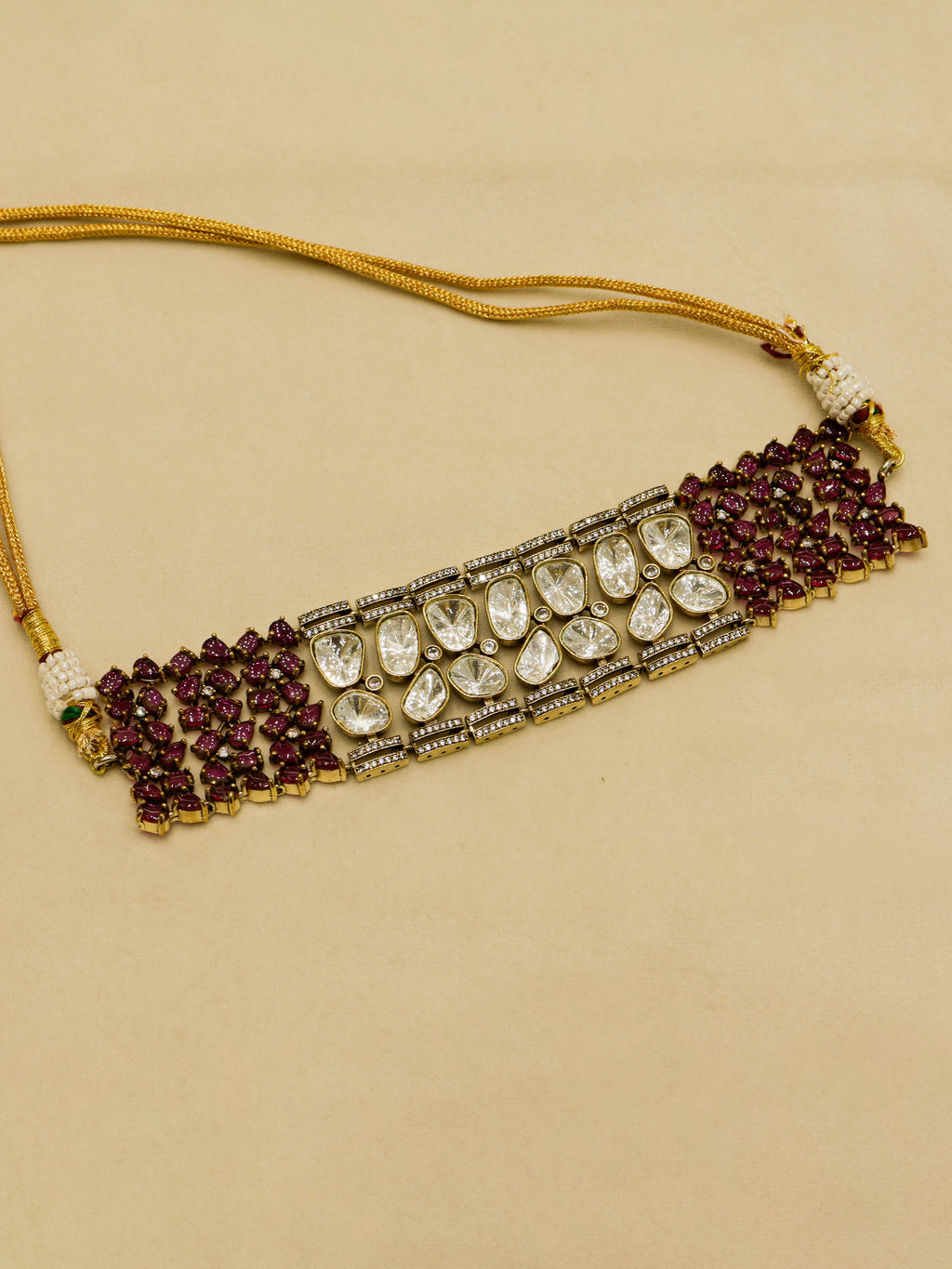 Aanura Emerald Green Kundan Choker Necklace Set