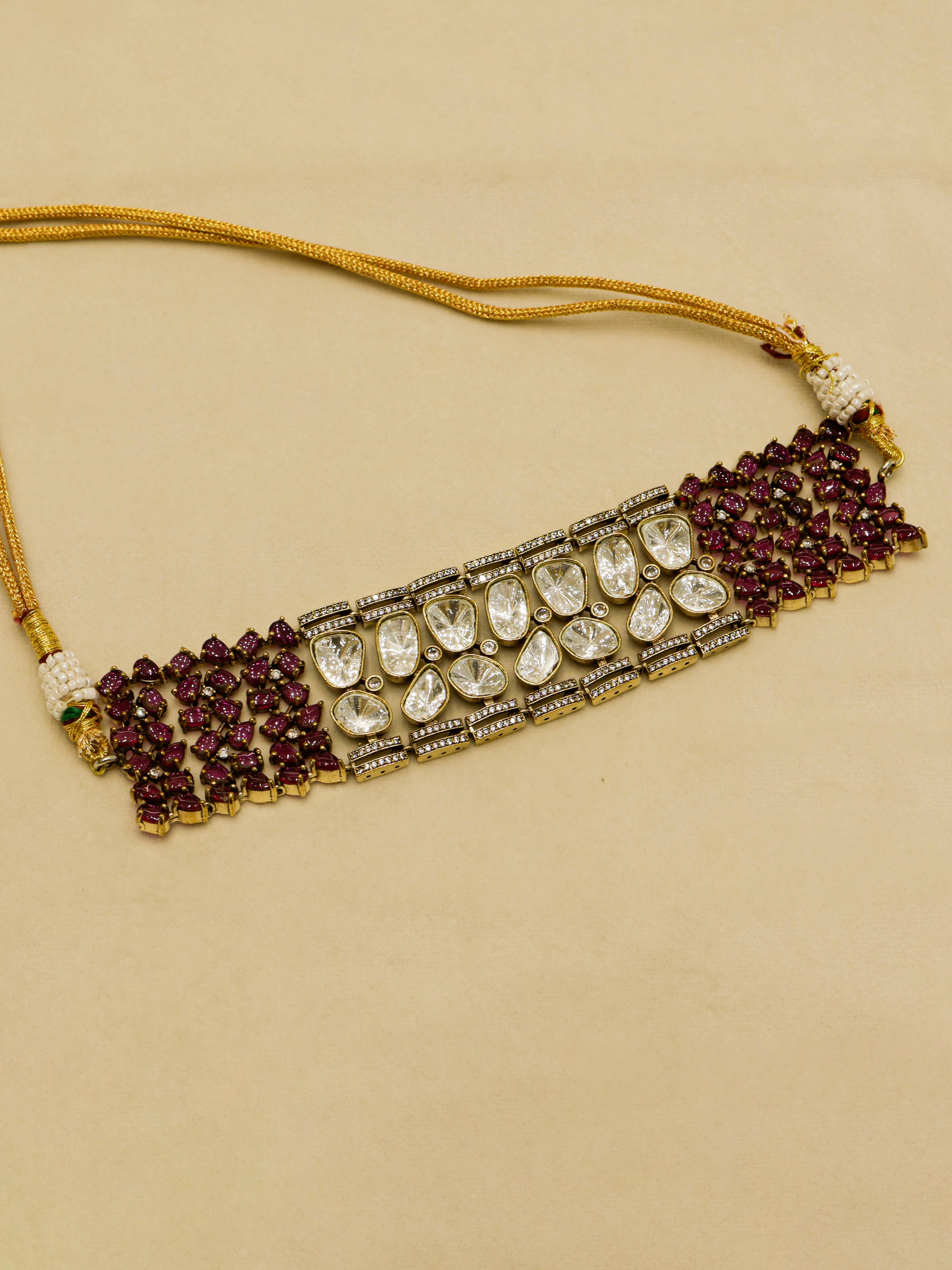 Aanura Emerald Green Kundan Choker Necklace Set