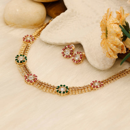 Aanura Delicate Floral Kundan Necklace Set with Earrings