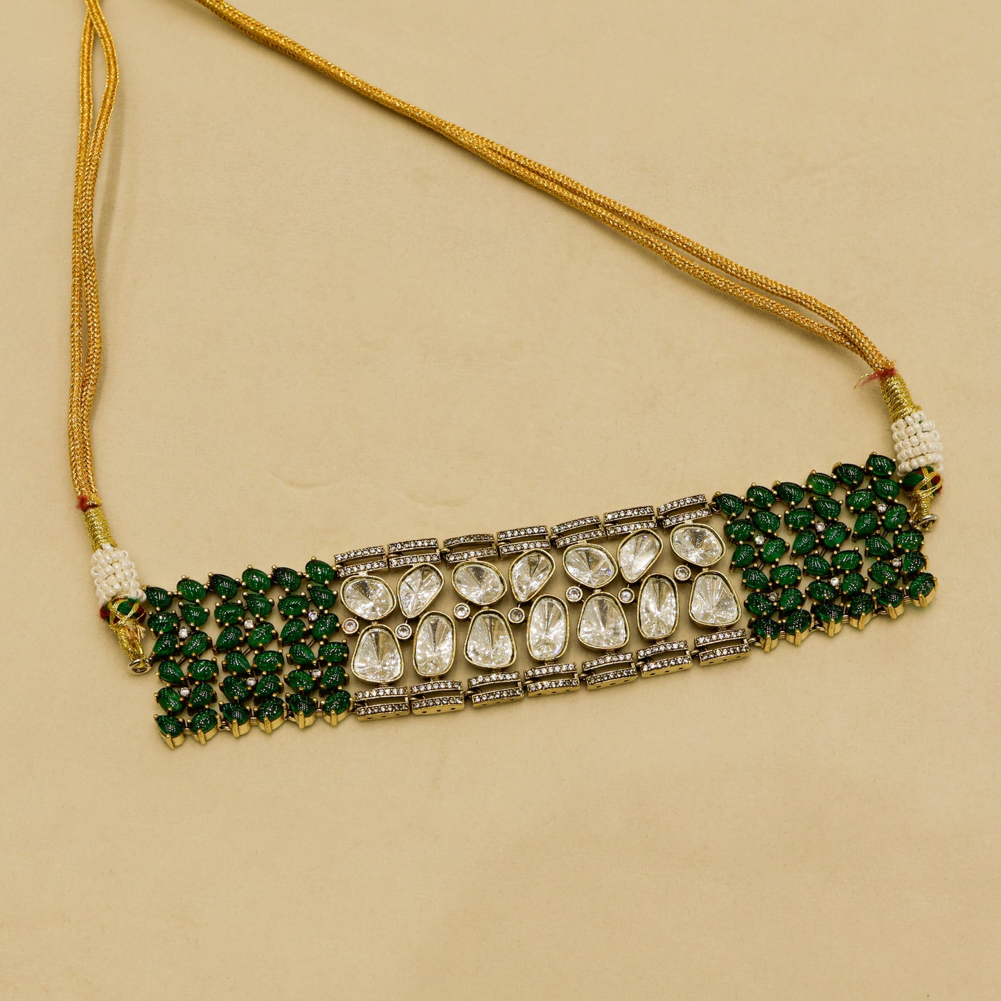 Aanura Emerald Green Kundan Choker Necklace Set