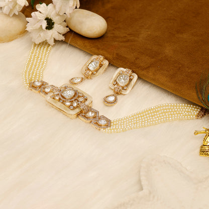 Aanura Statement Choker Necklace with Square Motif & Earrings