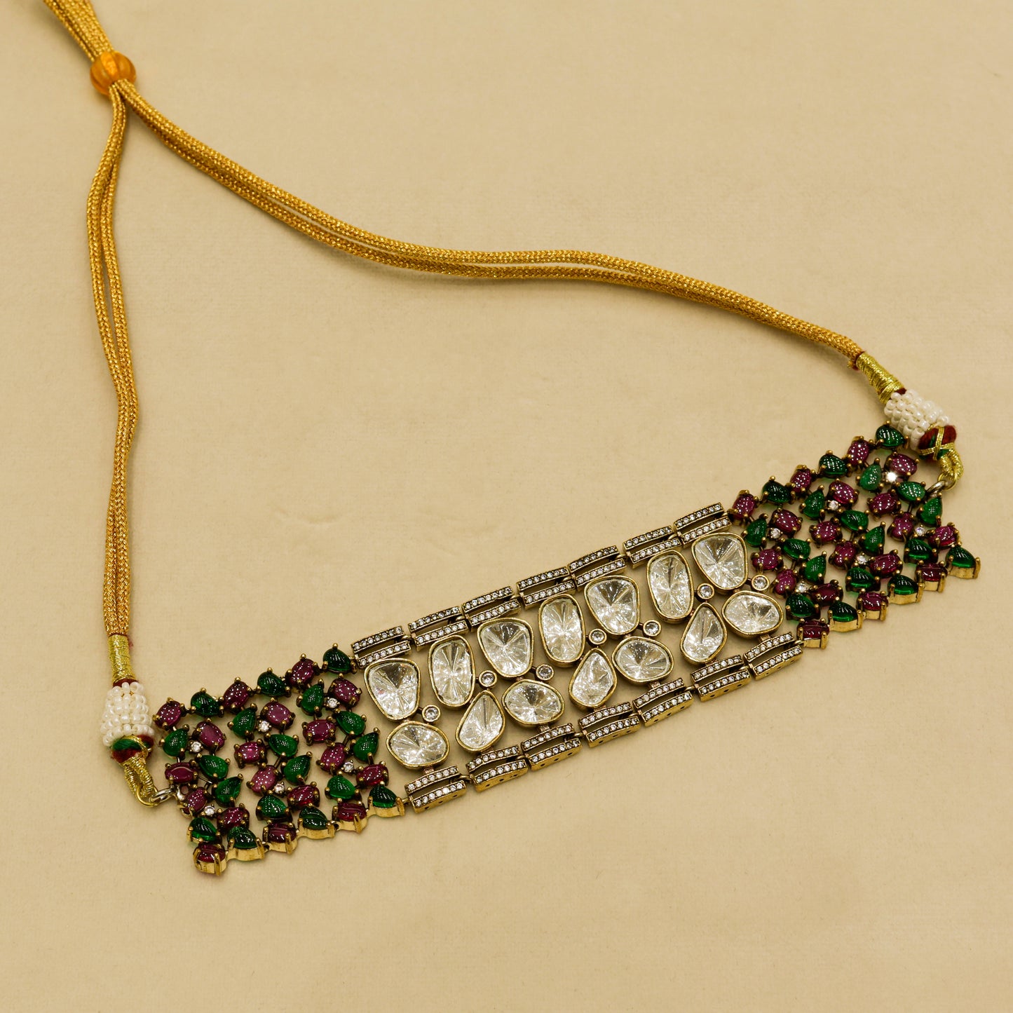 Aanura Emerald Green Kundan Choker Necklace Set