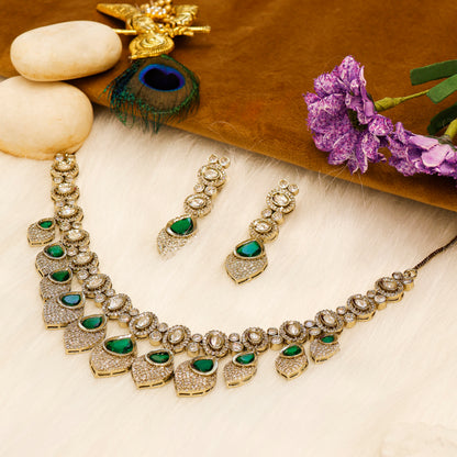 Aanura Lavender Drop Kundan Necklace Set with Earrings