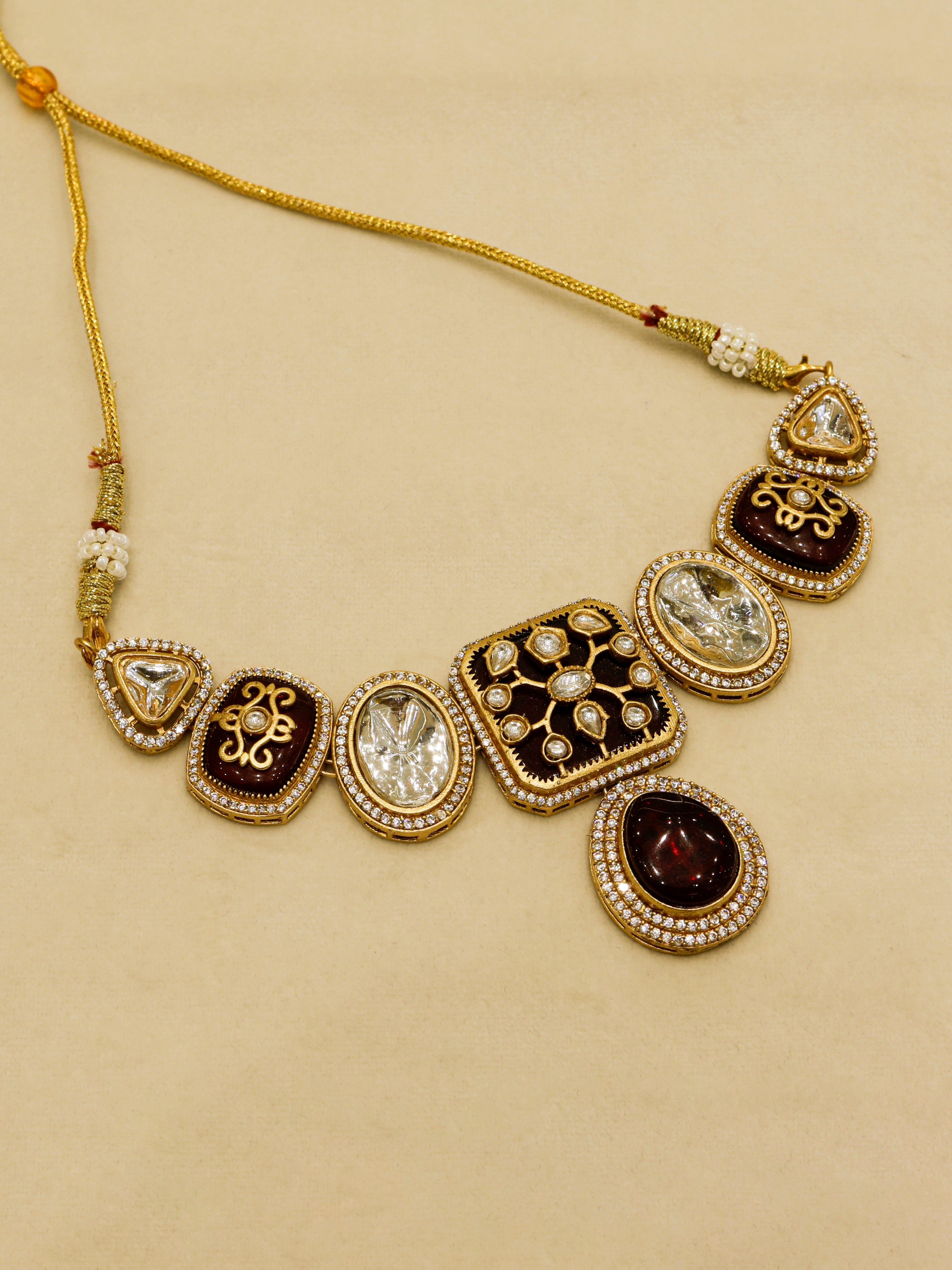 Aanura Kundan Choker Necklace with Teardrop Pendant