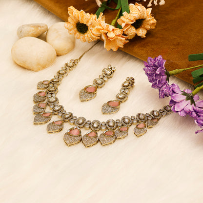 Aanura Lavender Drop Kundan Necklace Set with Earrings