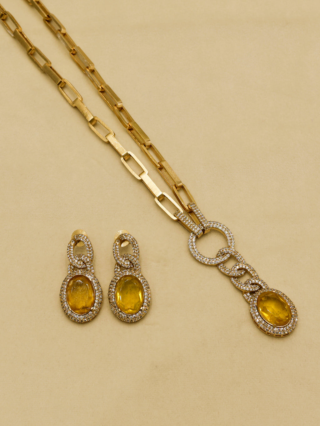 Aanura Red Stone Chain-Link Necklace with Earrings