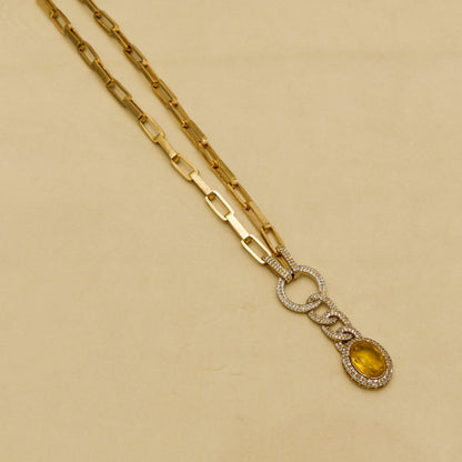 Aanura Red Stone Chain-Link Necklace with Earrings