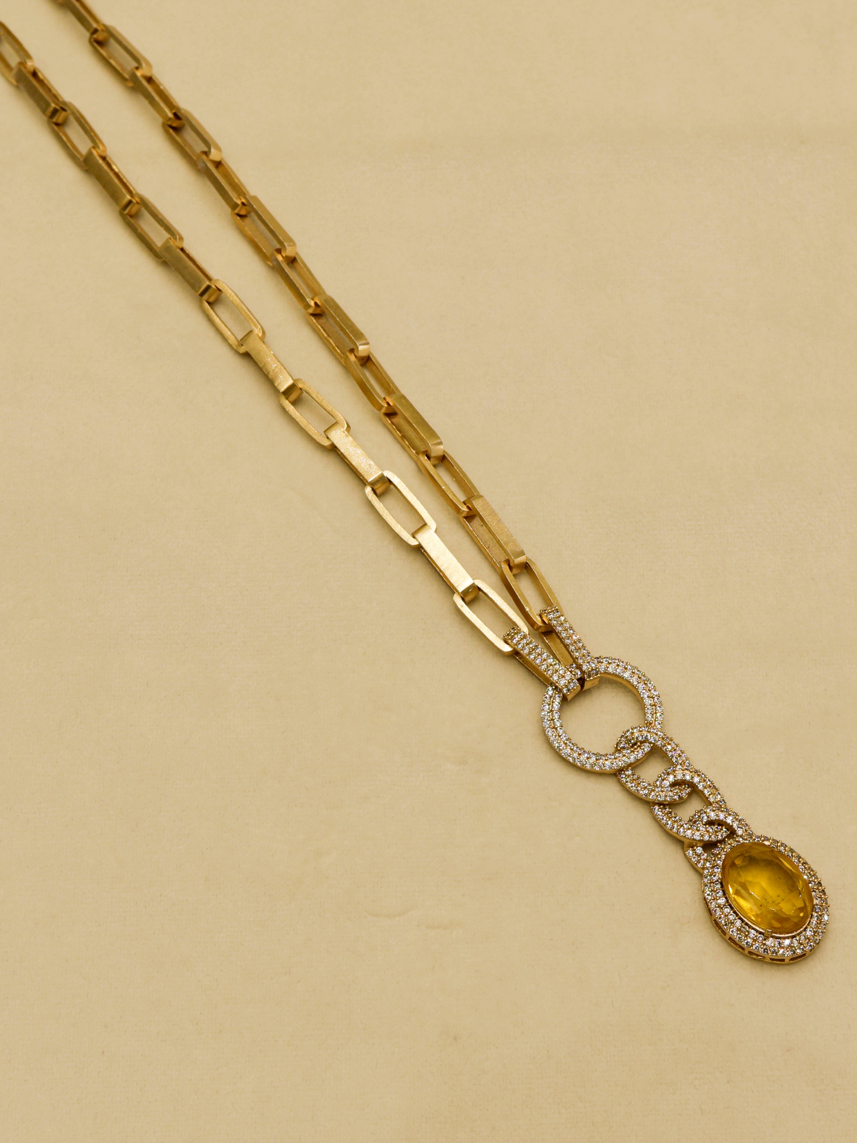 Aanura Red Stone Chain-Link Necklace with Earrings
