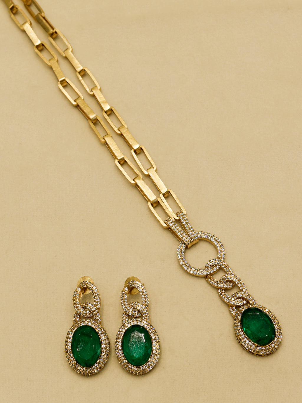 Aanura Red Stone Chain-Link Necklace with Earrings
