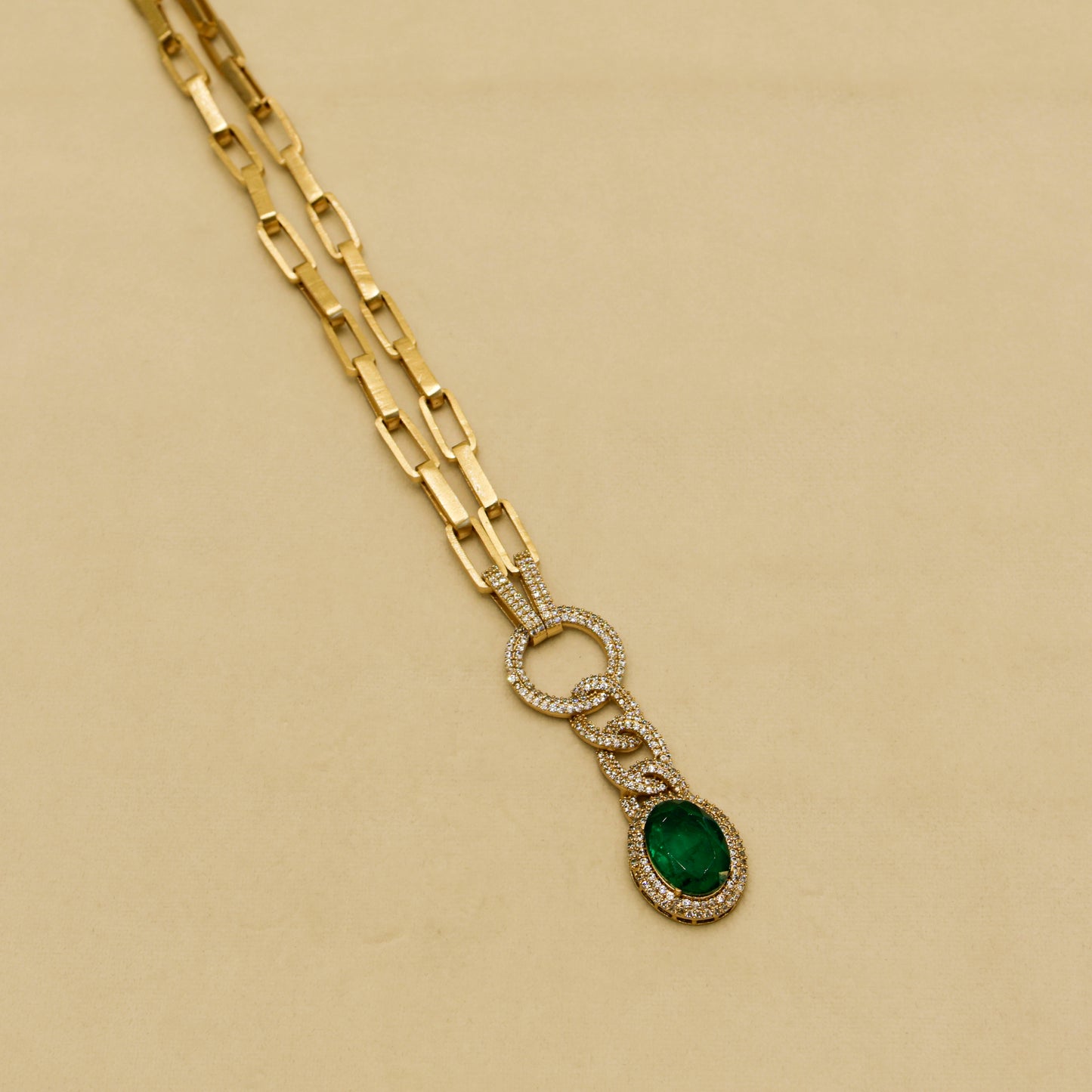 Aanura Red Stone Chain-Link Necklace with Earrings