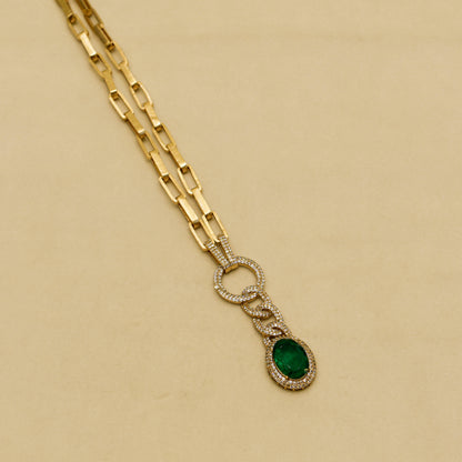 Aanura Red Stone Chain-Link Necklace with Earrings