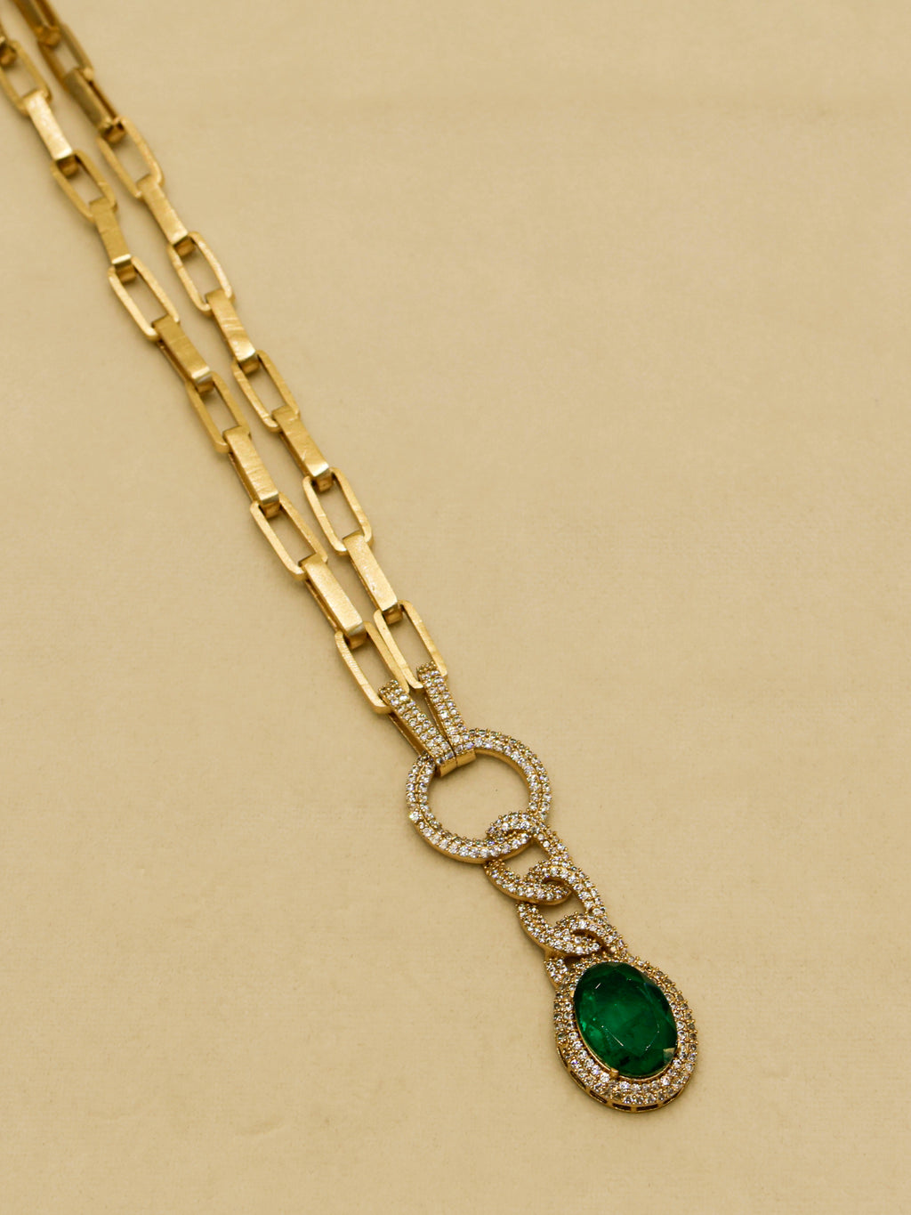 Aanura Red Stone Chain-Link Necklace with Earrings
