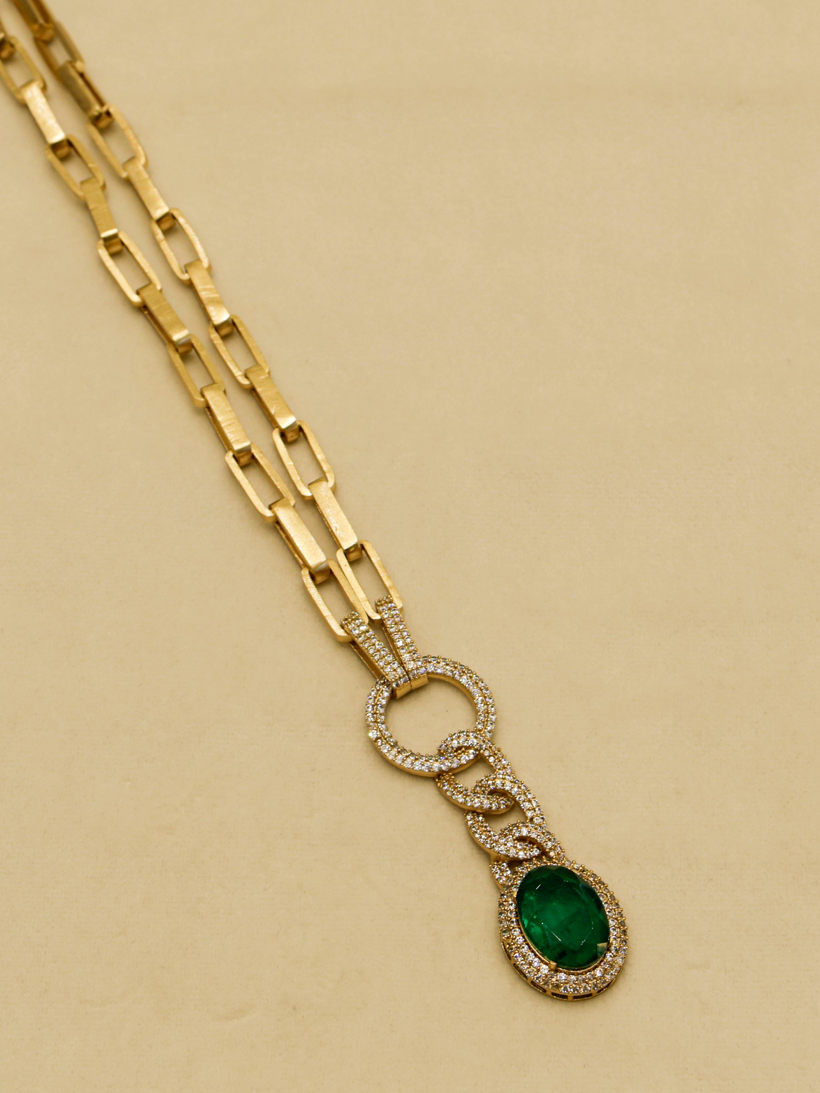 Aanura Red Stone Chain-Link Necklace with Earrings