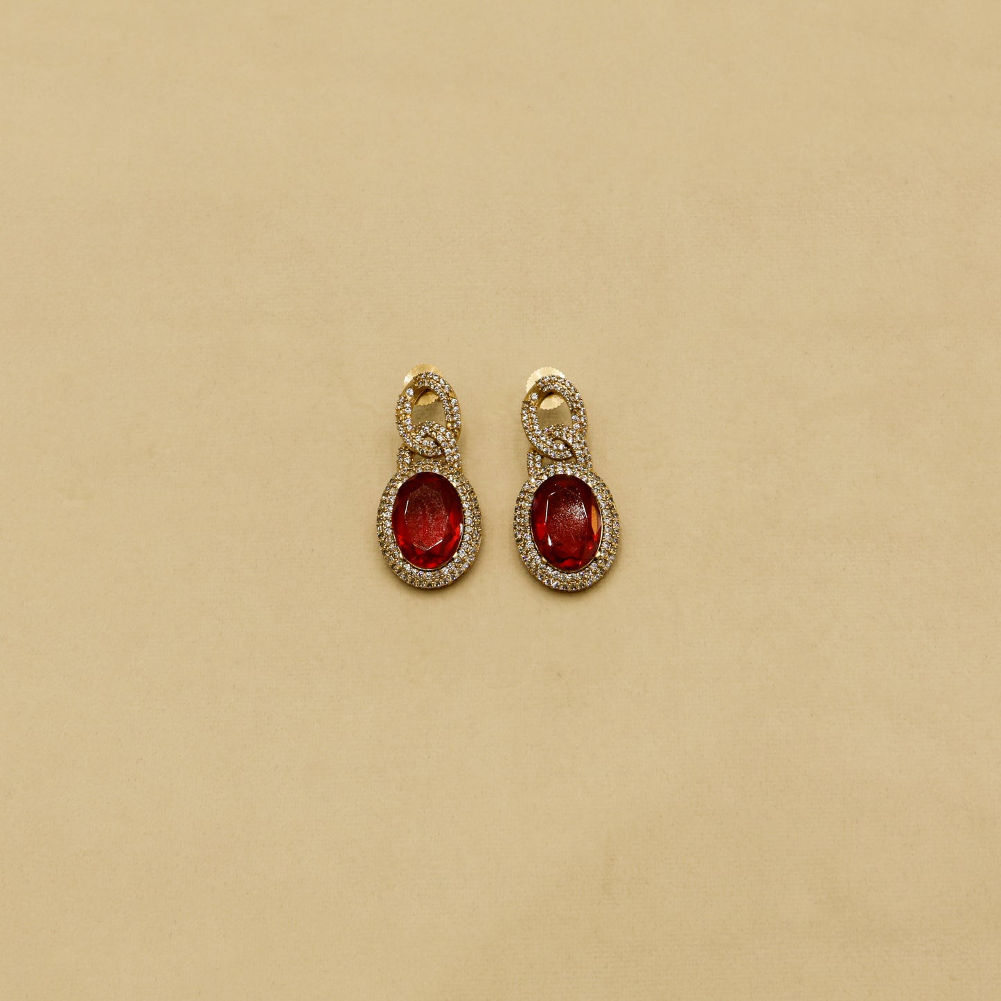 Aanura Red Stone Chain-Link Necklace with Earrings