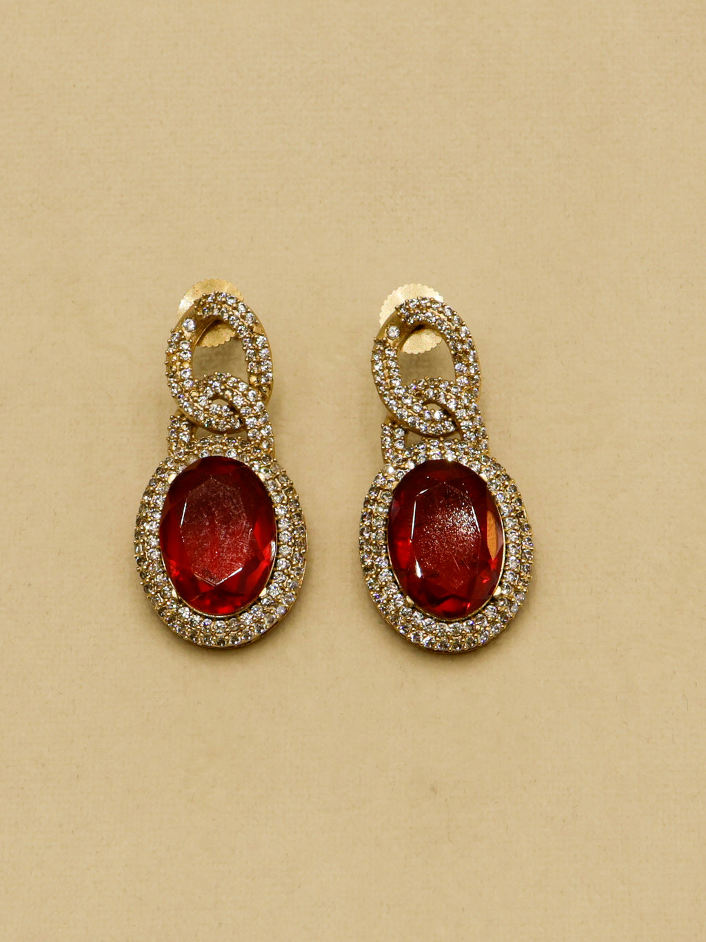 Aanura Red Stone Chain-Link Necklace with Earrings