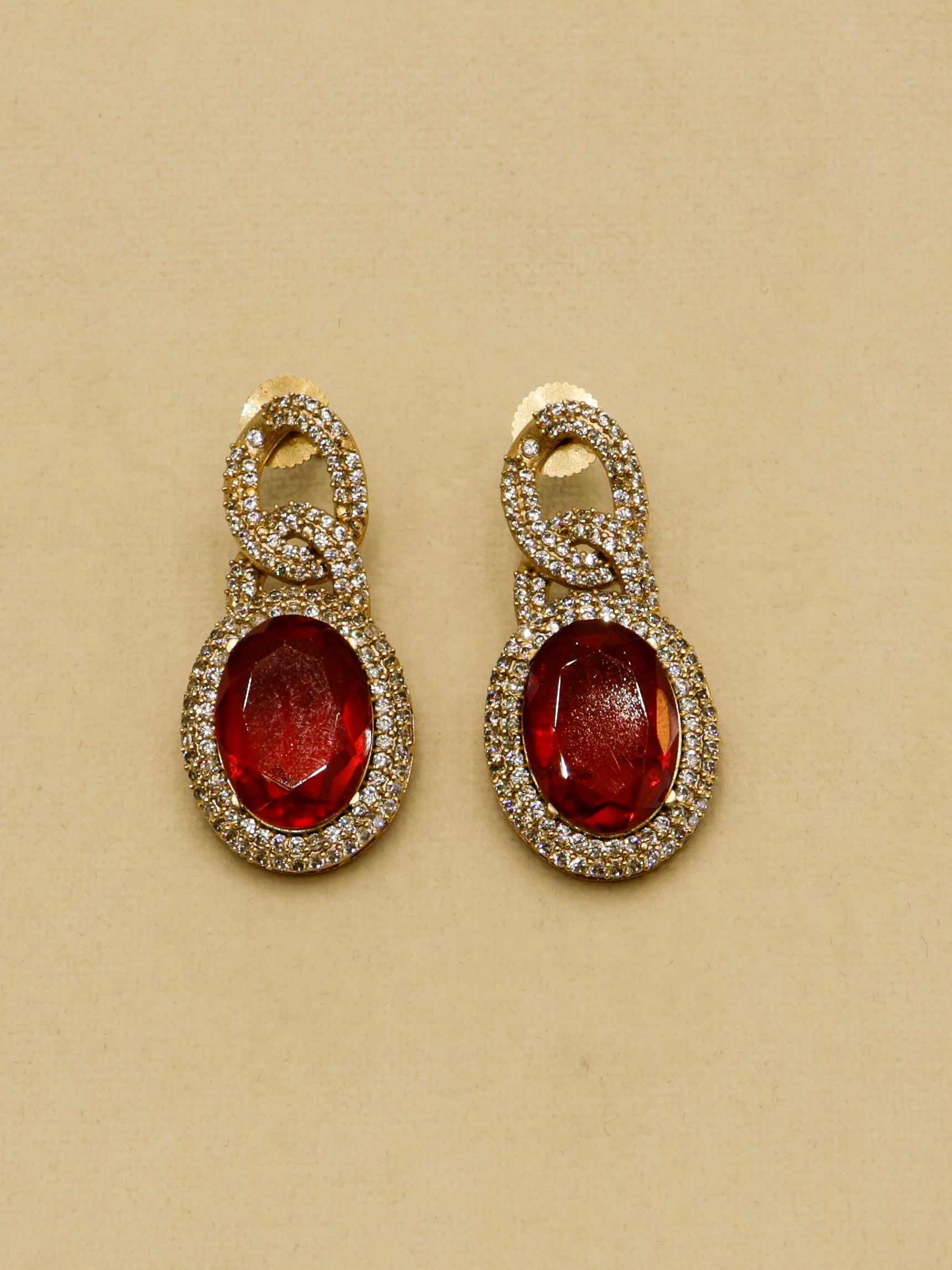 Aanura Red Stone Chain-Link Necklace with Earrings