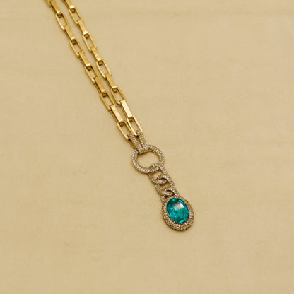 Aanura Red Stone Chain-Link Necklace with Earrings