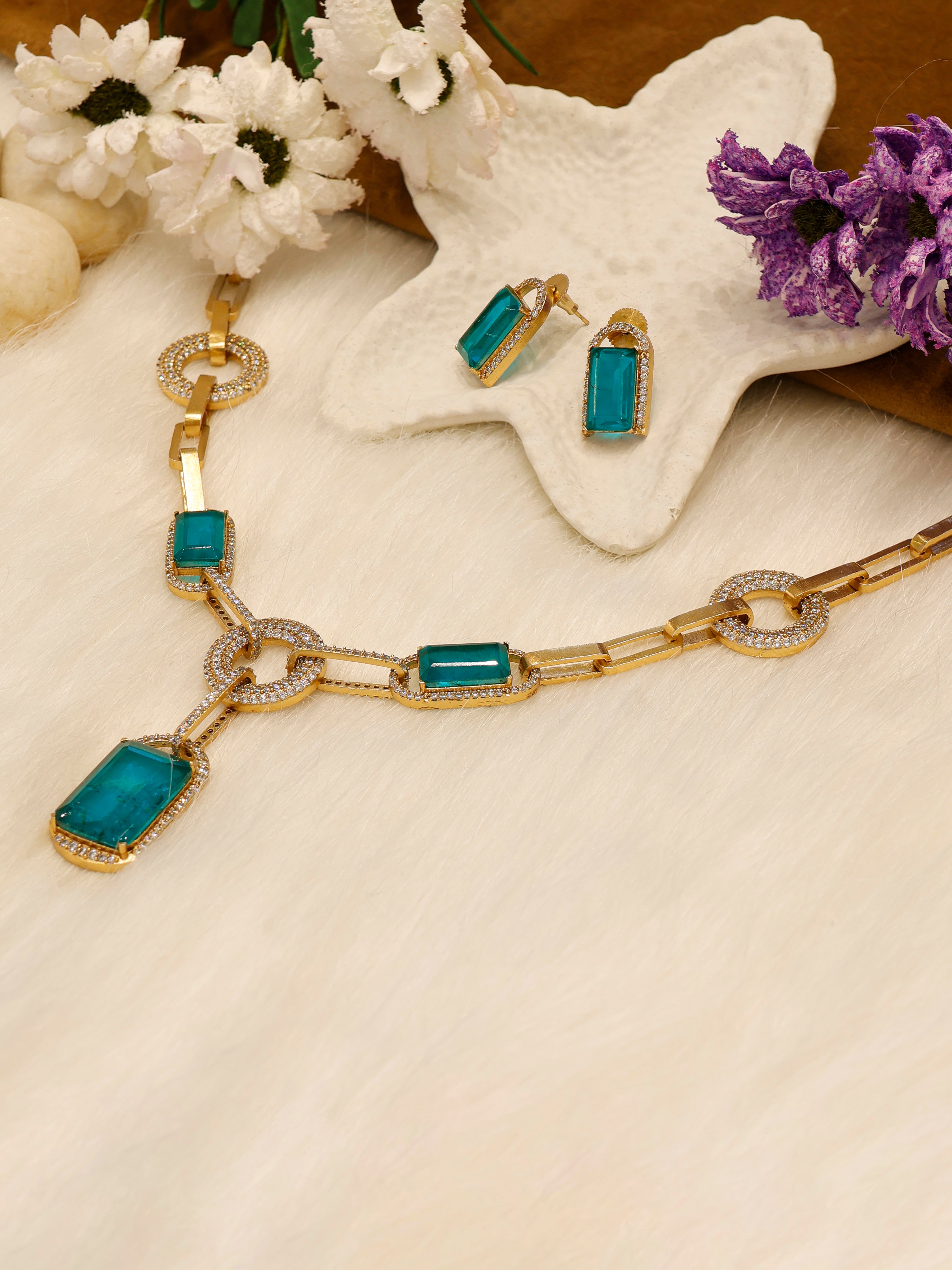 Aanura Yellow Stone Modern Necklace Set with Earrings