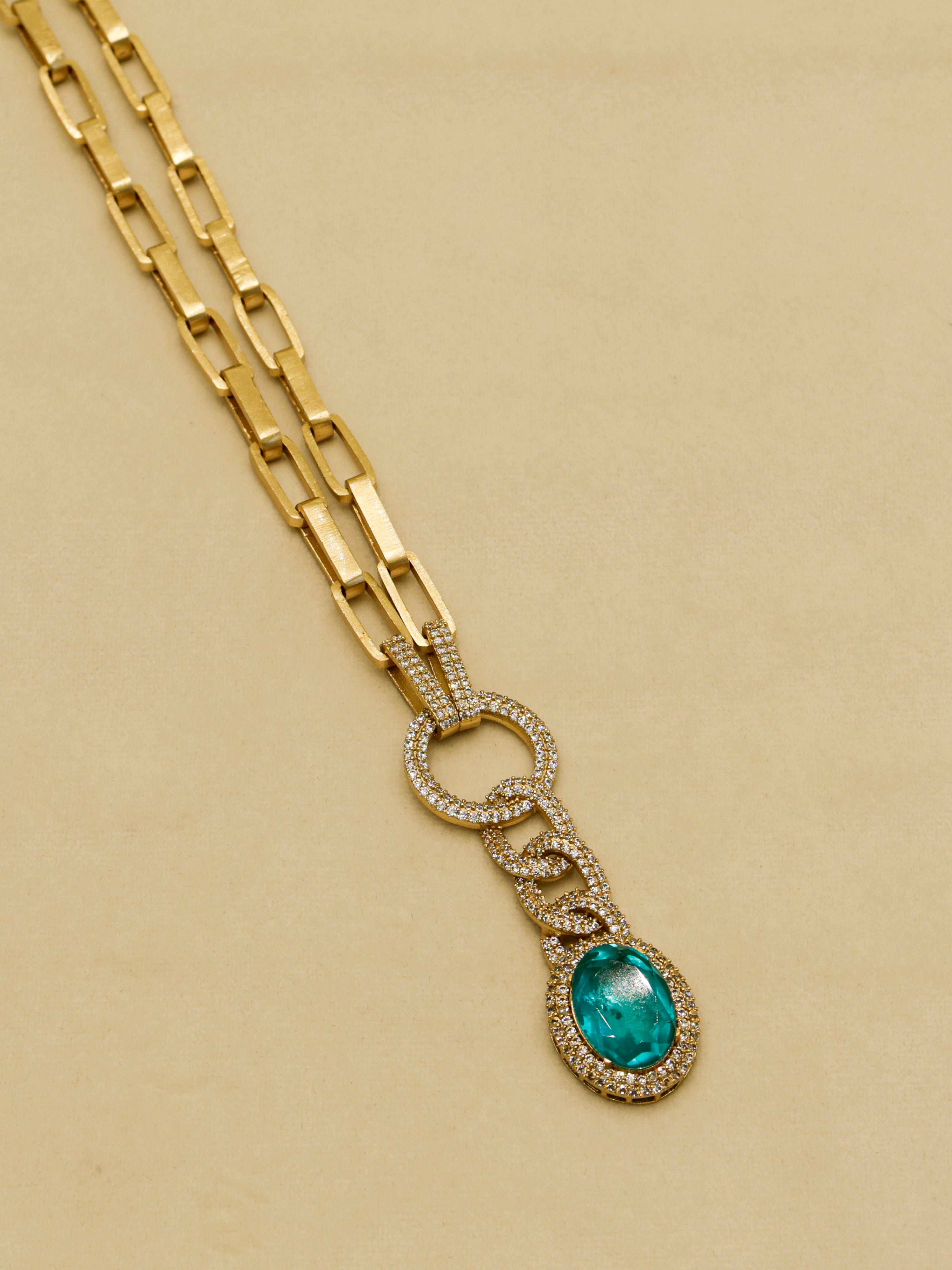 Aanura Red Stone Chain-Link Necklace with Earrings