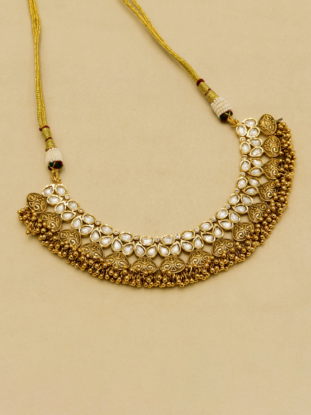 Aanura Antique Gold Kundan Choker Necklace Set