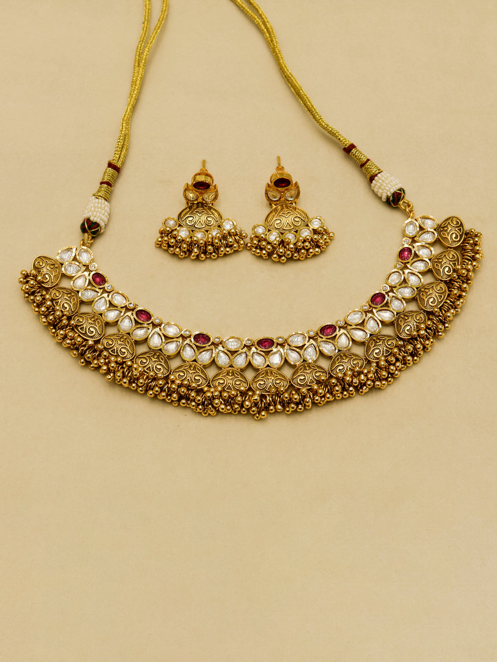 Aanura Antique Gold Kundan Choker Necklace Set
