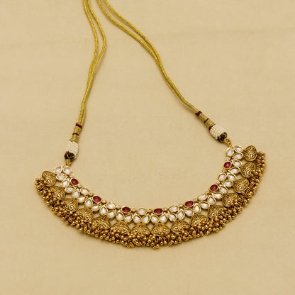 Aanura Antique Gold Kundan Choker Necklace Set