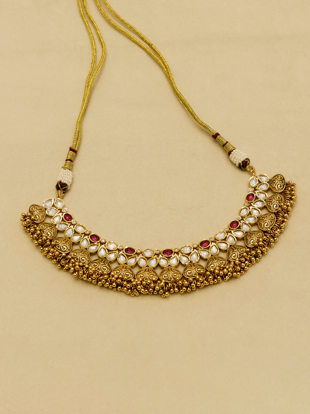 Aanura Antique Gold Kundan Choker Necklace Set