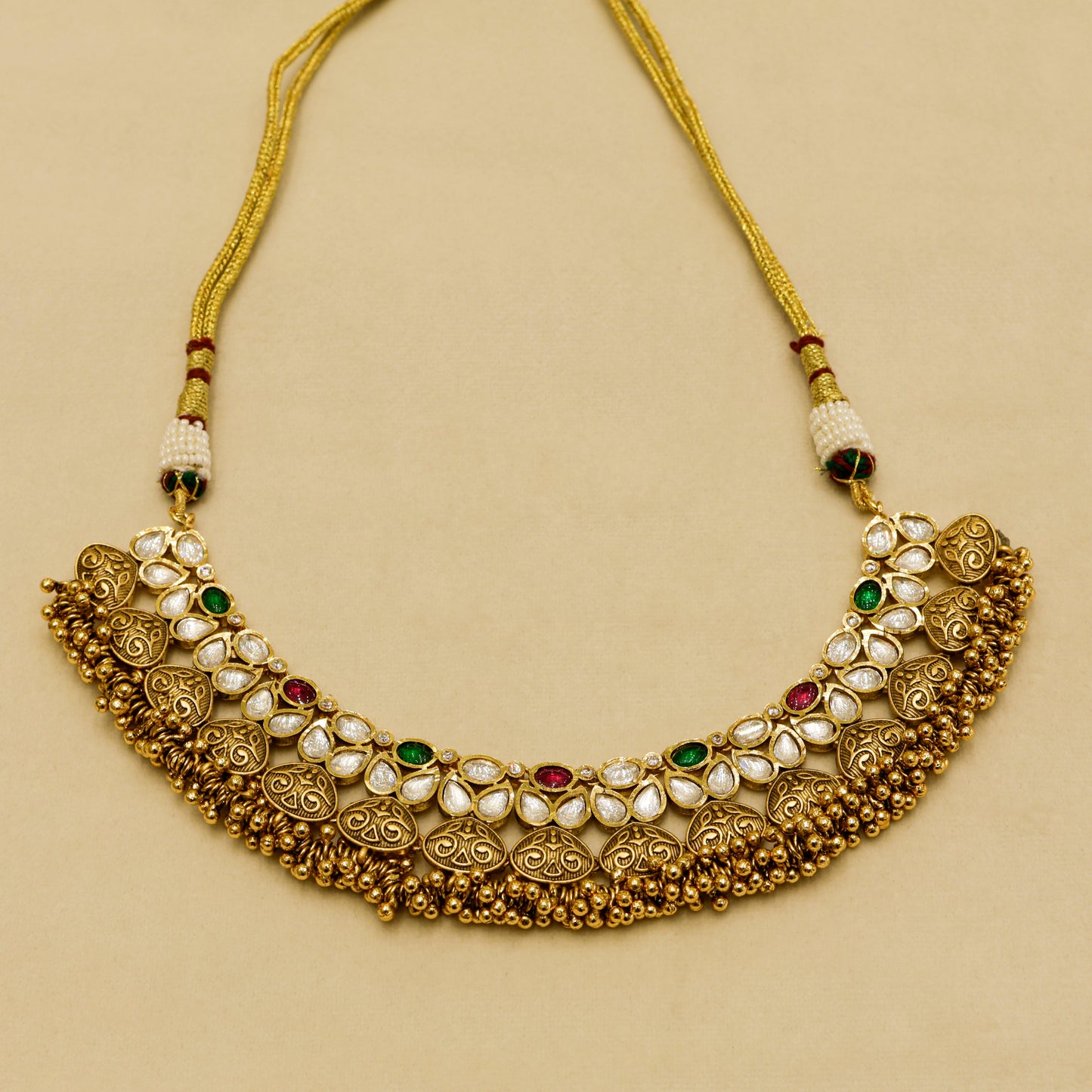 Aanura Antique Gold Kundan Choker Necklace Set