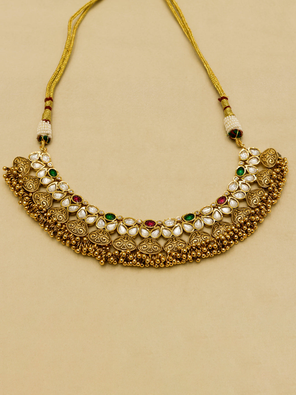 Aanura Antique Gold Kundan Choker Necklace Set