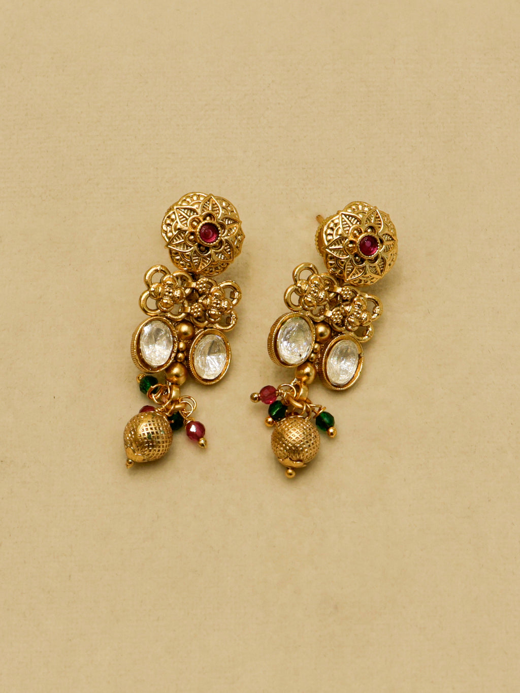 Aanura Ruby Beaded Kundan Necklace with Earrings