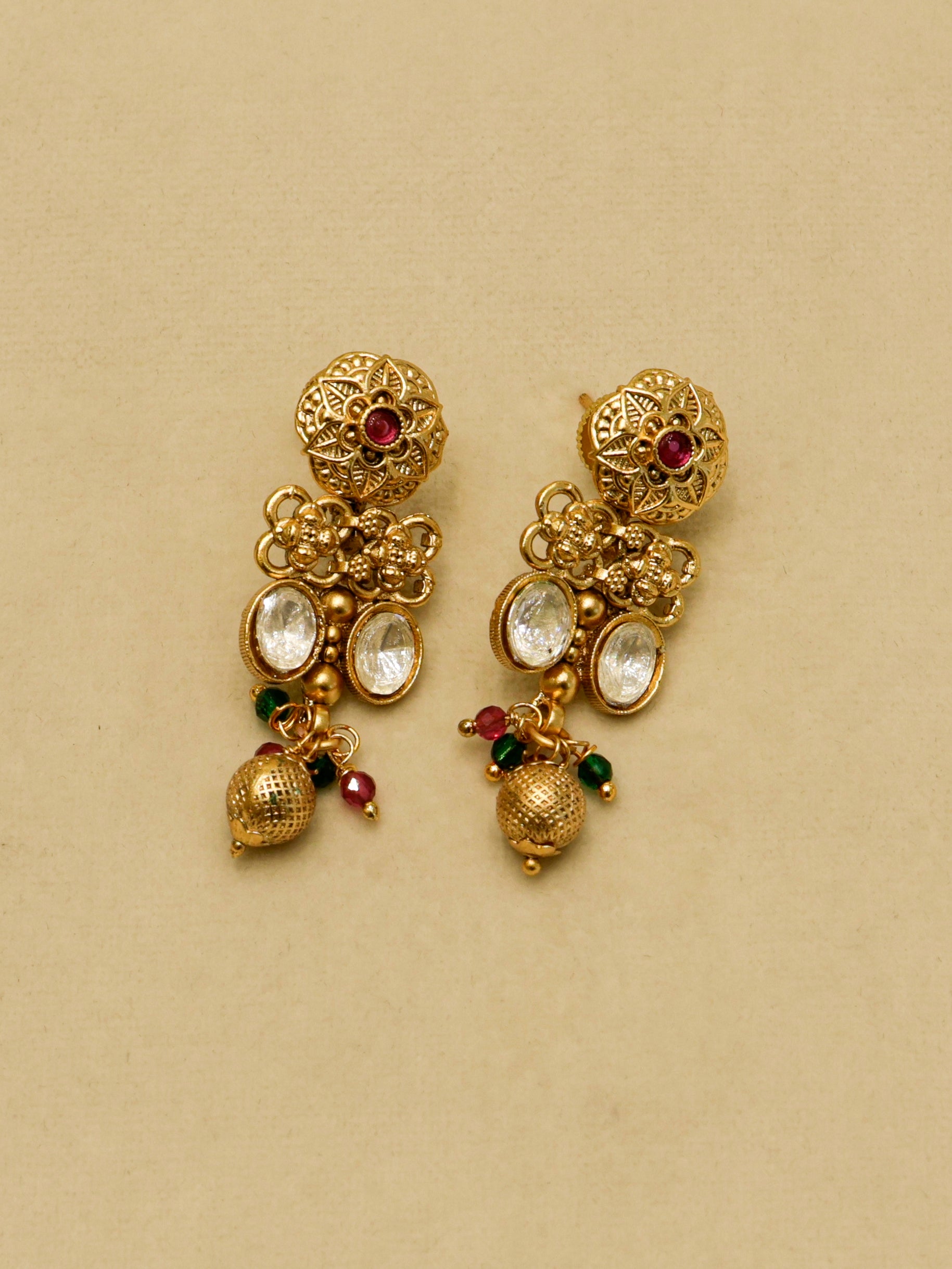 Aanura Ruby Beaded Kundan Necklace with Earrings